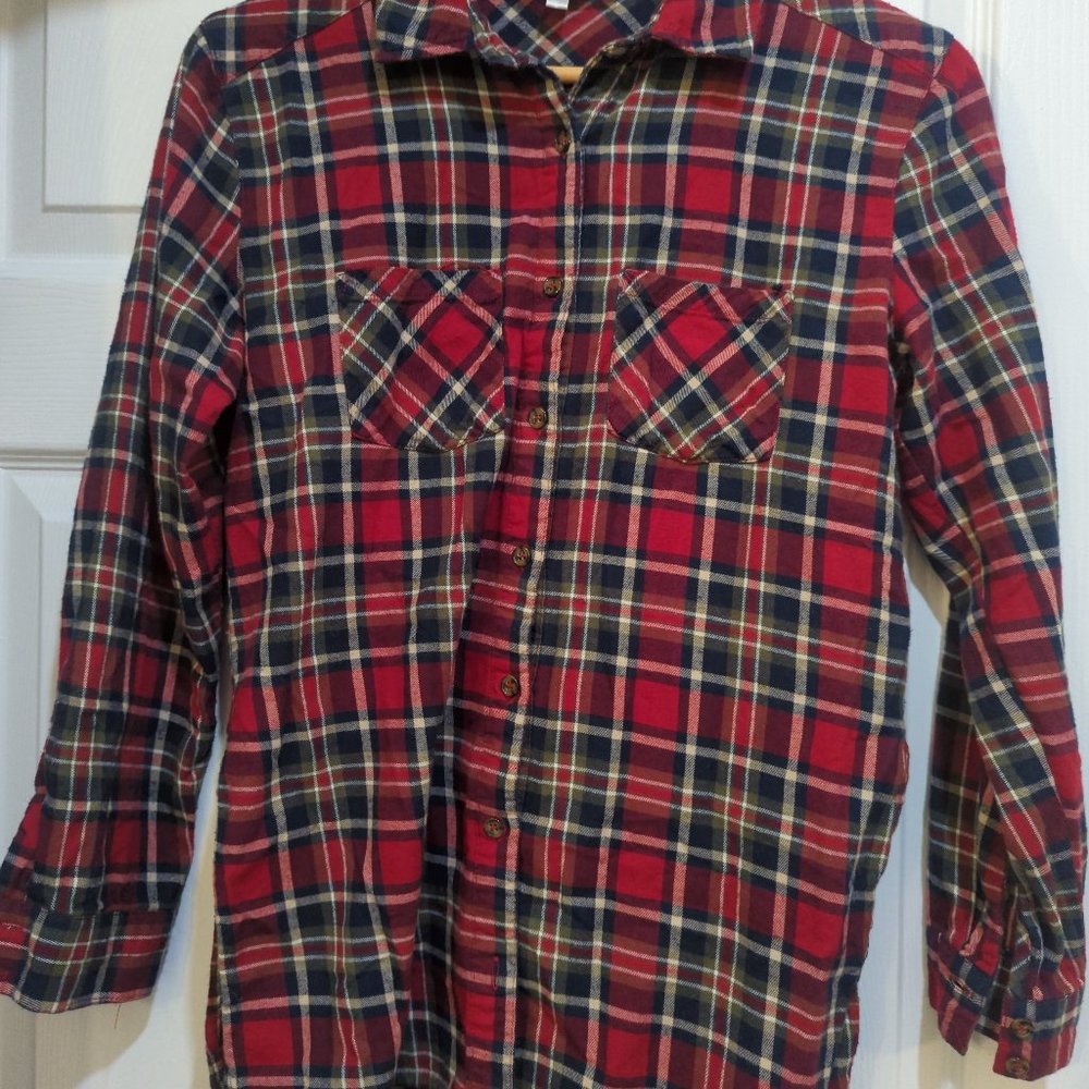 Flannel high low button down shirt , juniors sz Small
